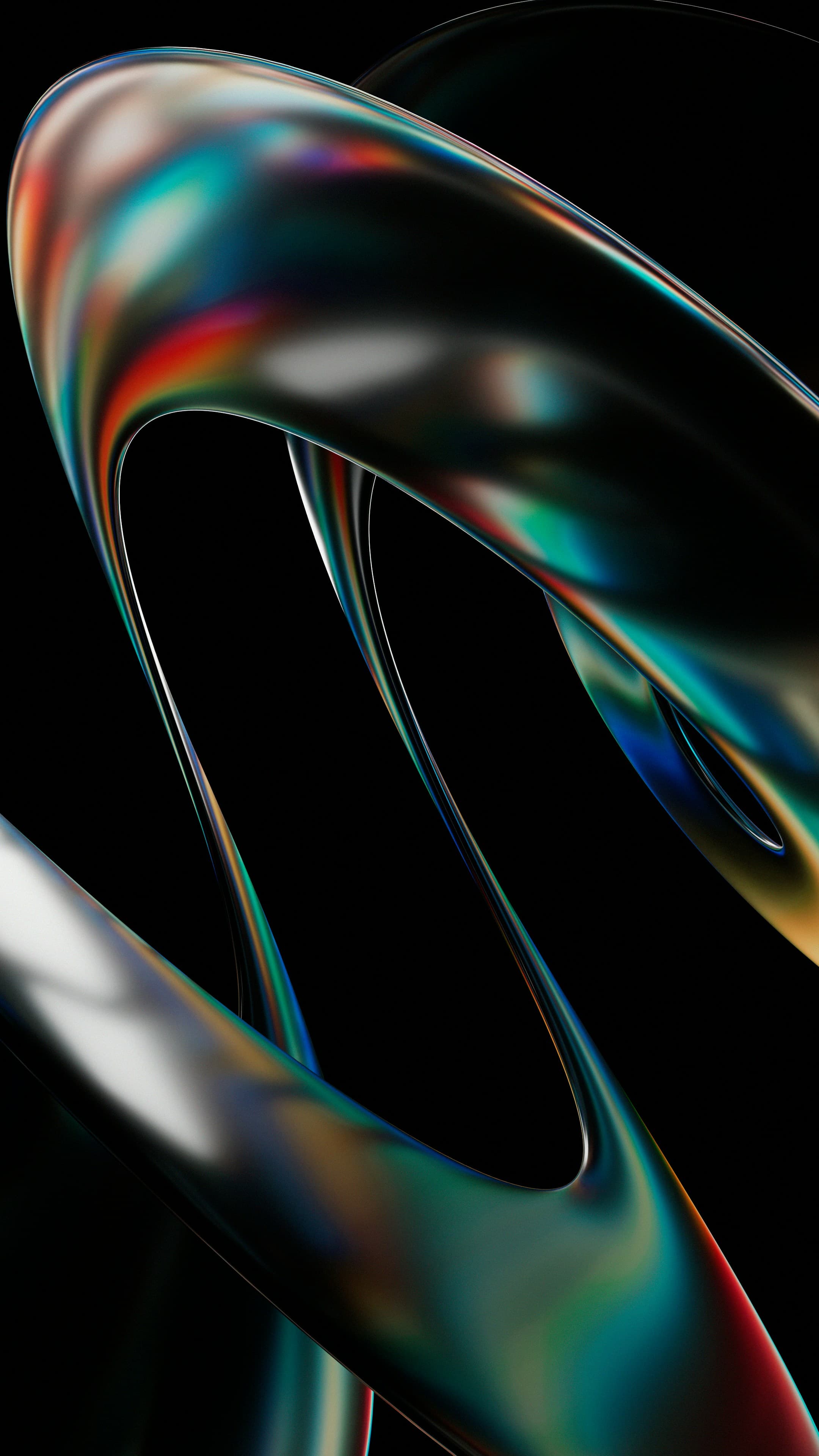 Colorful metallic forms crossing over a black background